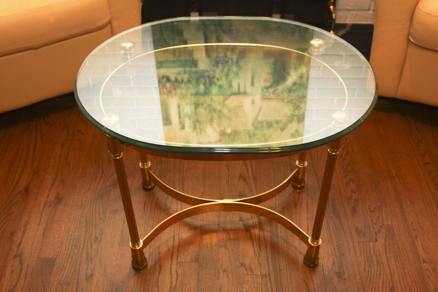 Oval Glass and Brass End Table