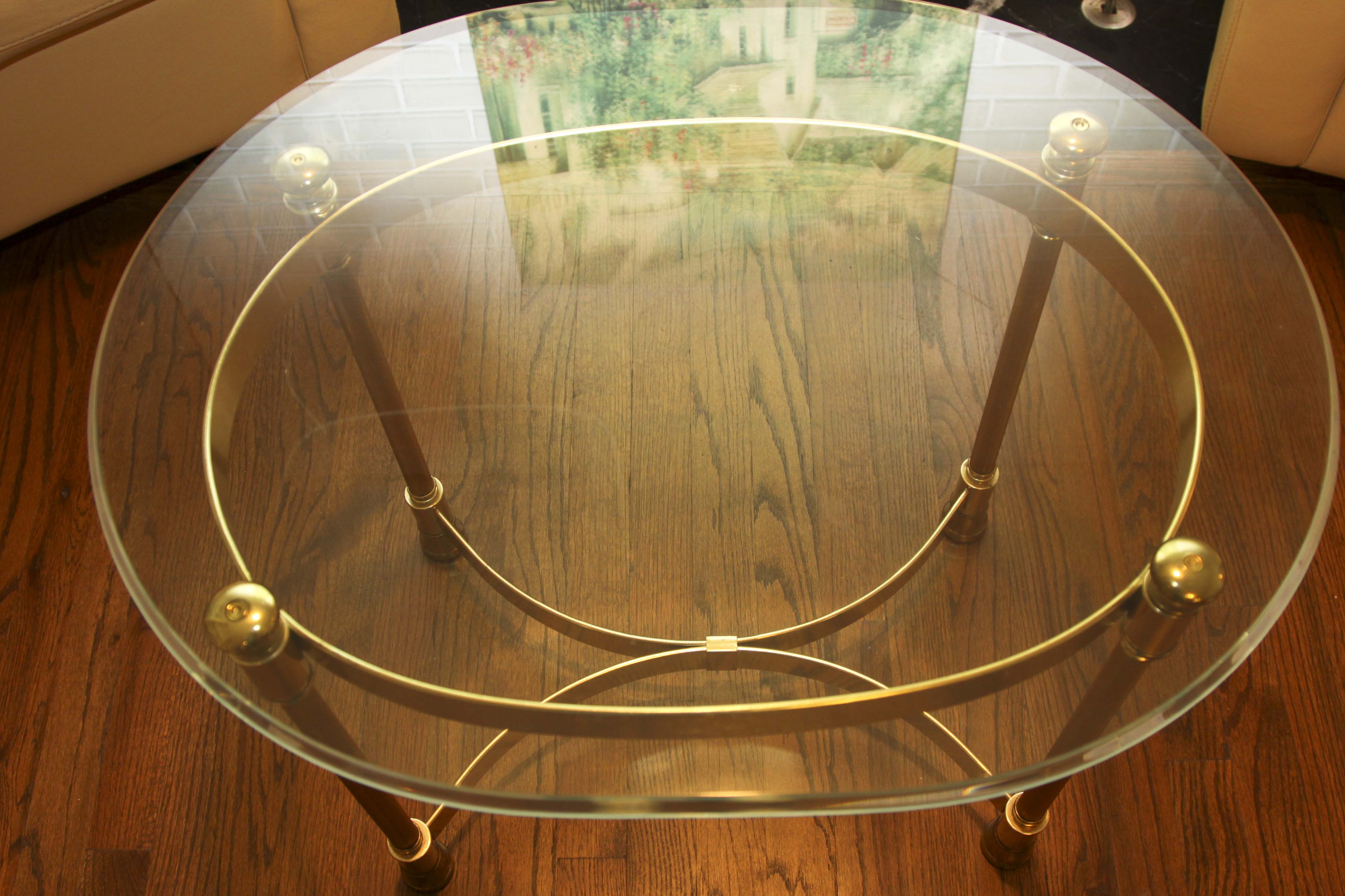 Oval Glass and Brass End Table