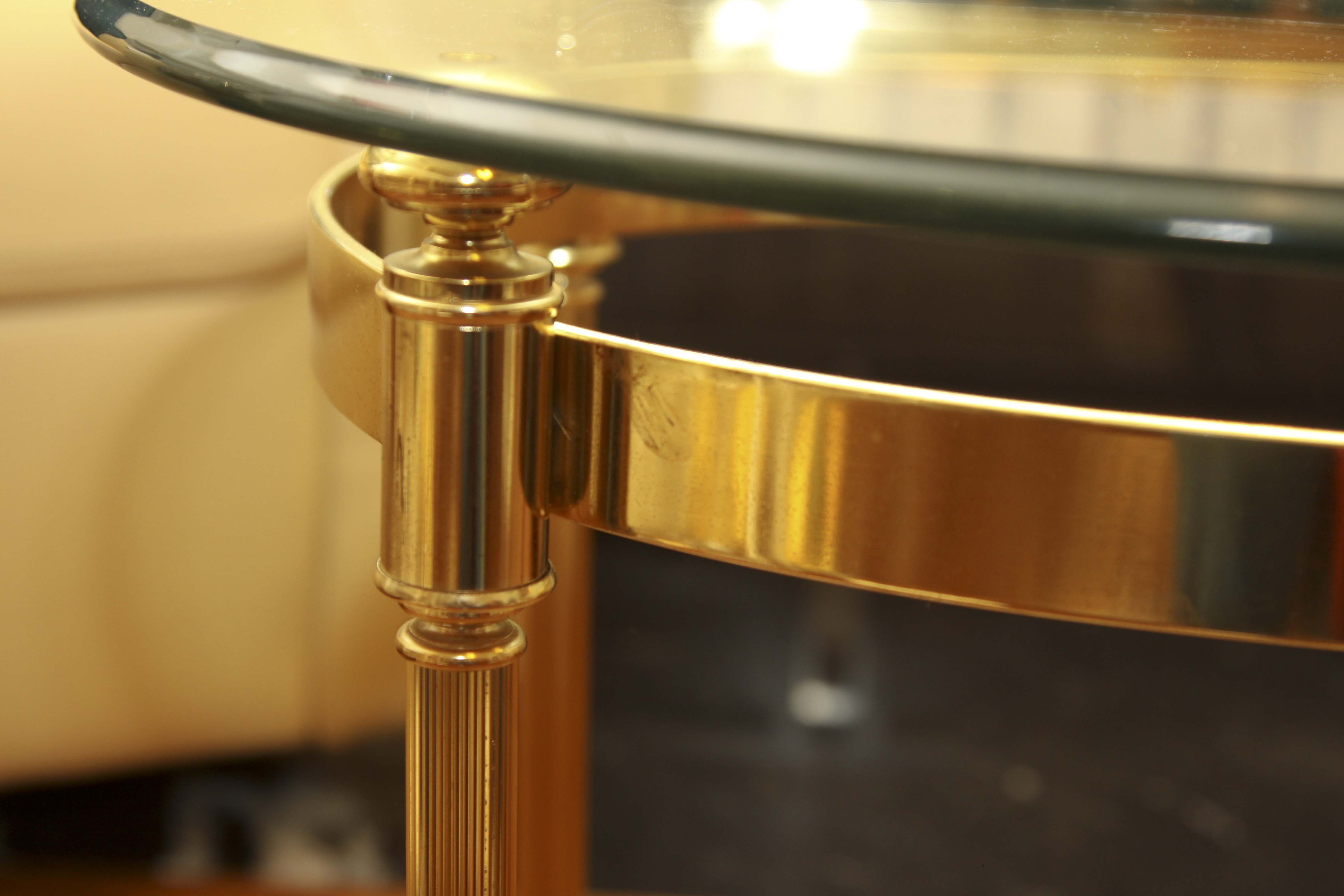 Oval Glass and Brass End Table