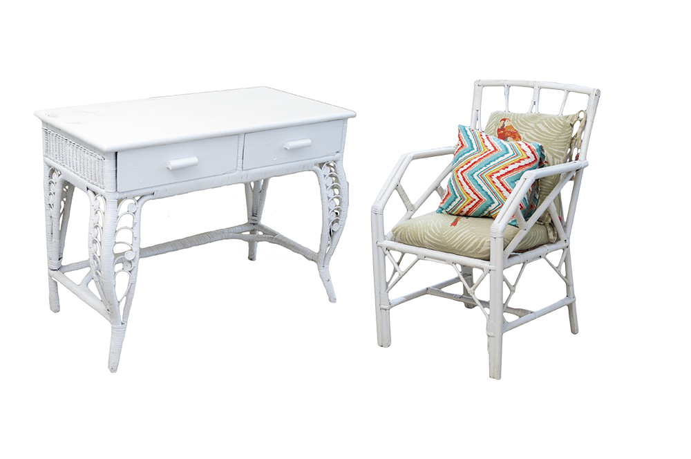 Vintage Rattan Desk and Chair