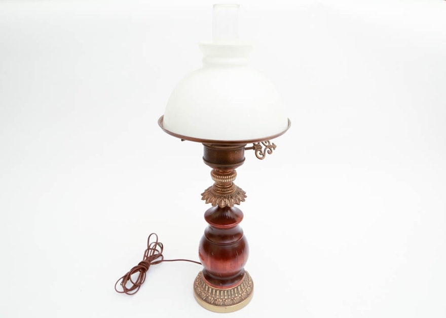 Vintage Wood and Brass Hurricane Lamp