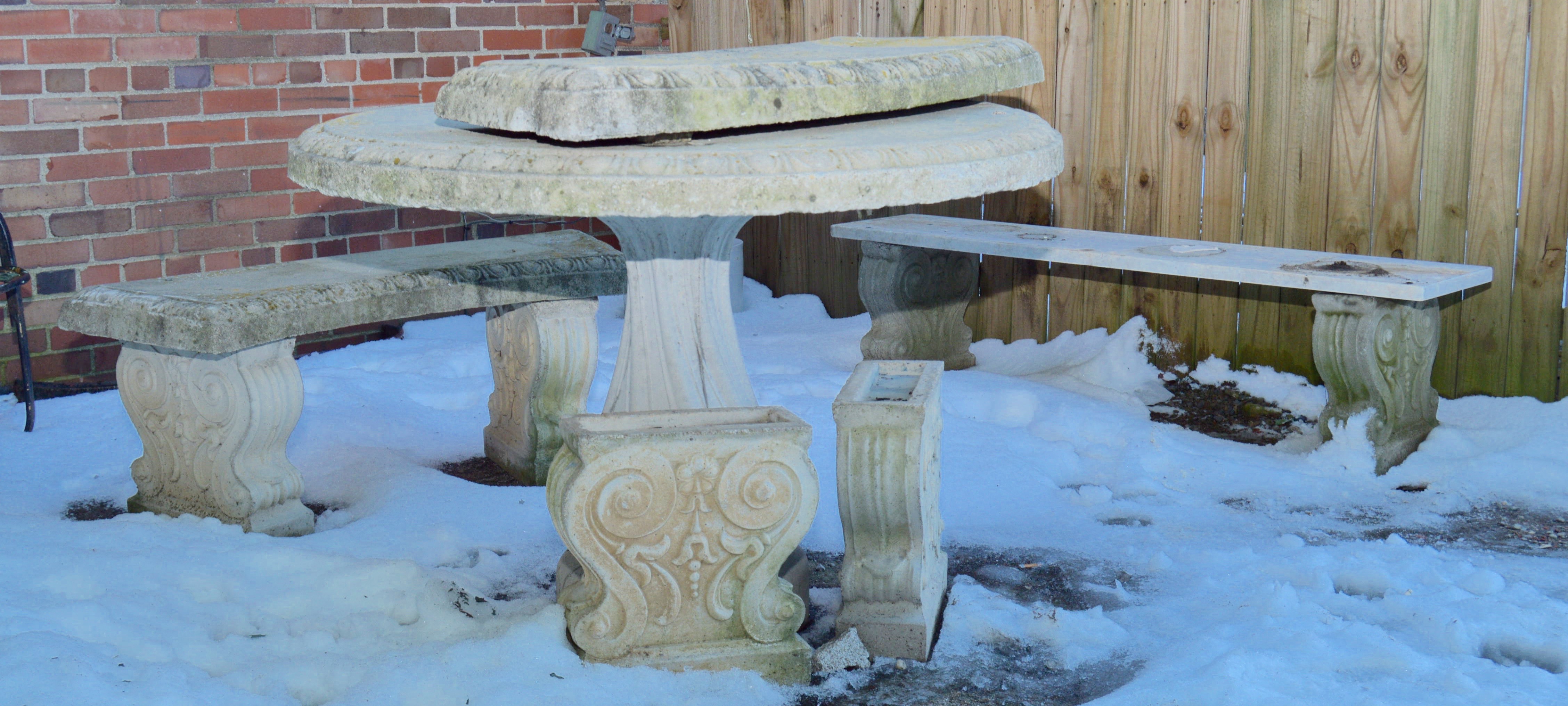 Concrete Garden Table and Bench Set