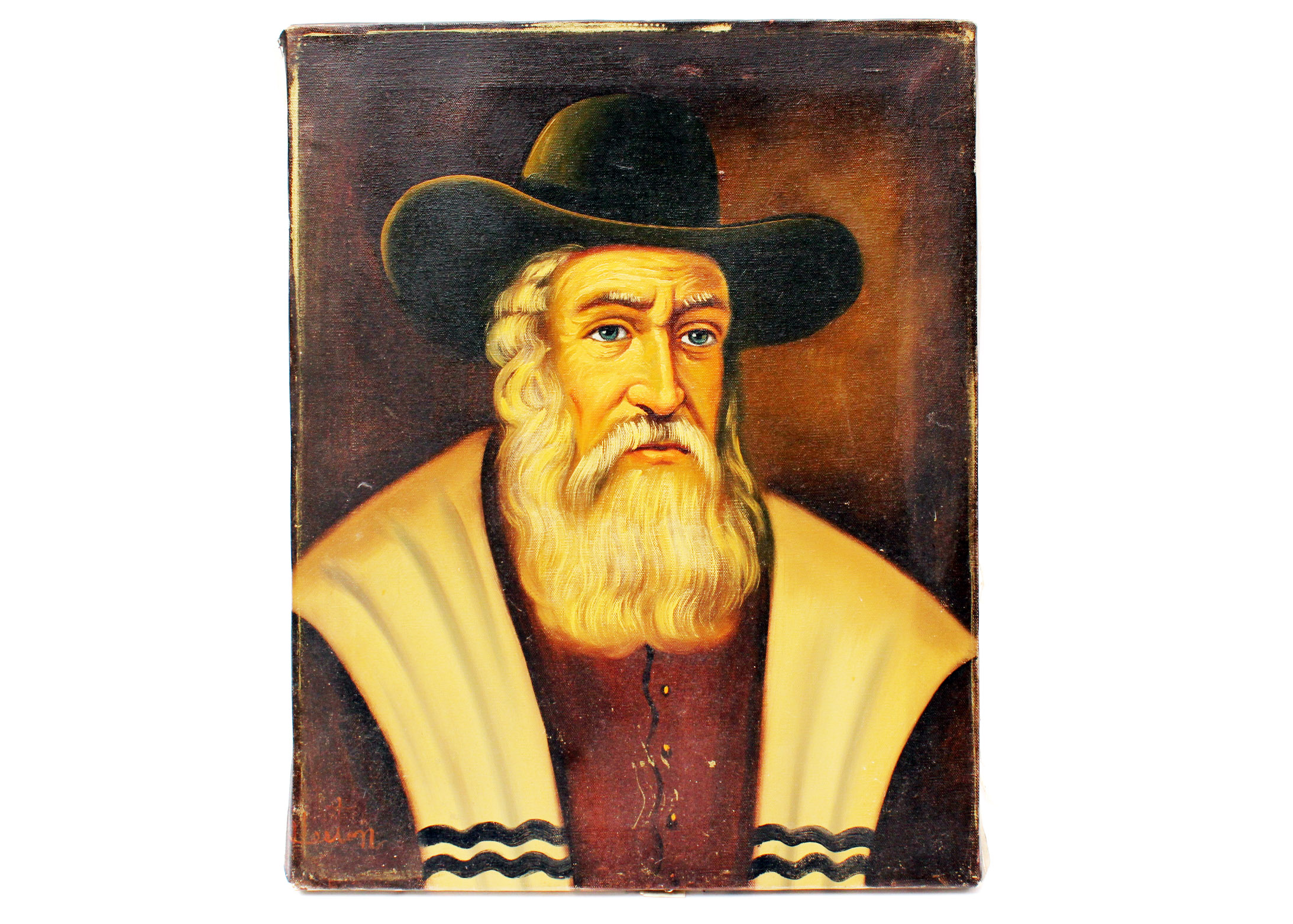 20th Century Signed Heston Oil Painting of a Rabbi