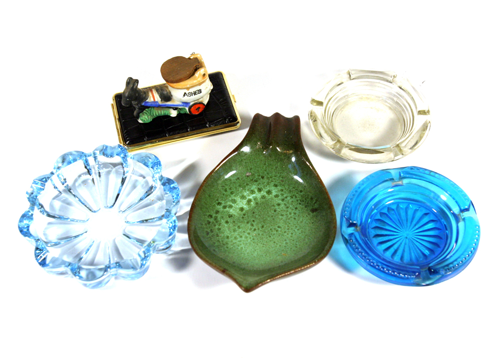 Assortment of Ash Receivers and Cigarette Case
