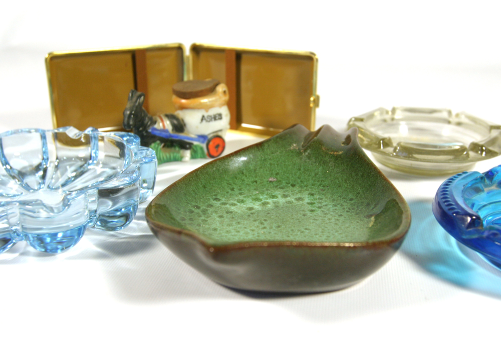 Assortment of Ash Receivers and Cigarette Case