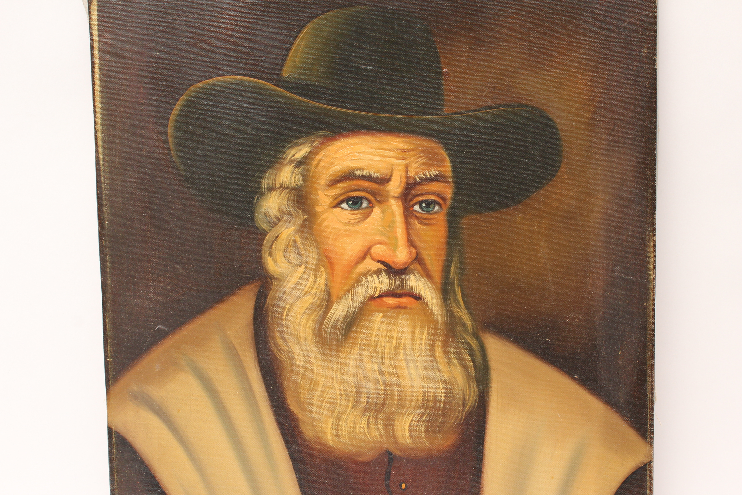 20th Century Signed Heston Oil Painting of a Rabbi