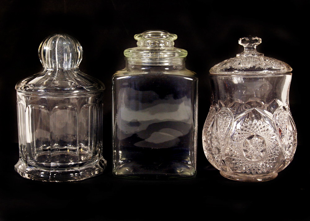 Trio of Lidded Glass Canisters