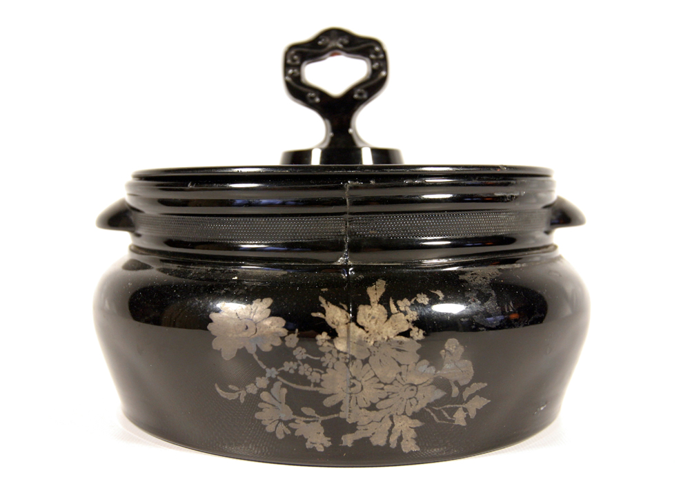 Vintage L E Smith Black Amethyst Glass Bean Pot