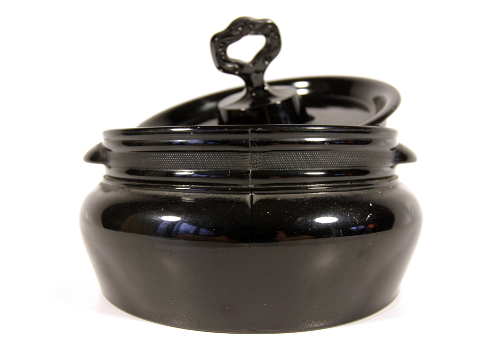 Vintage L E Smith Black Amethyst Glass Bean Pot