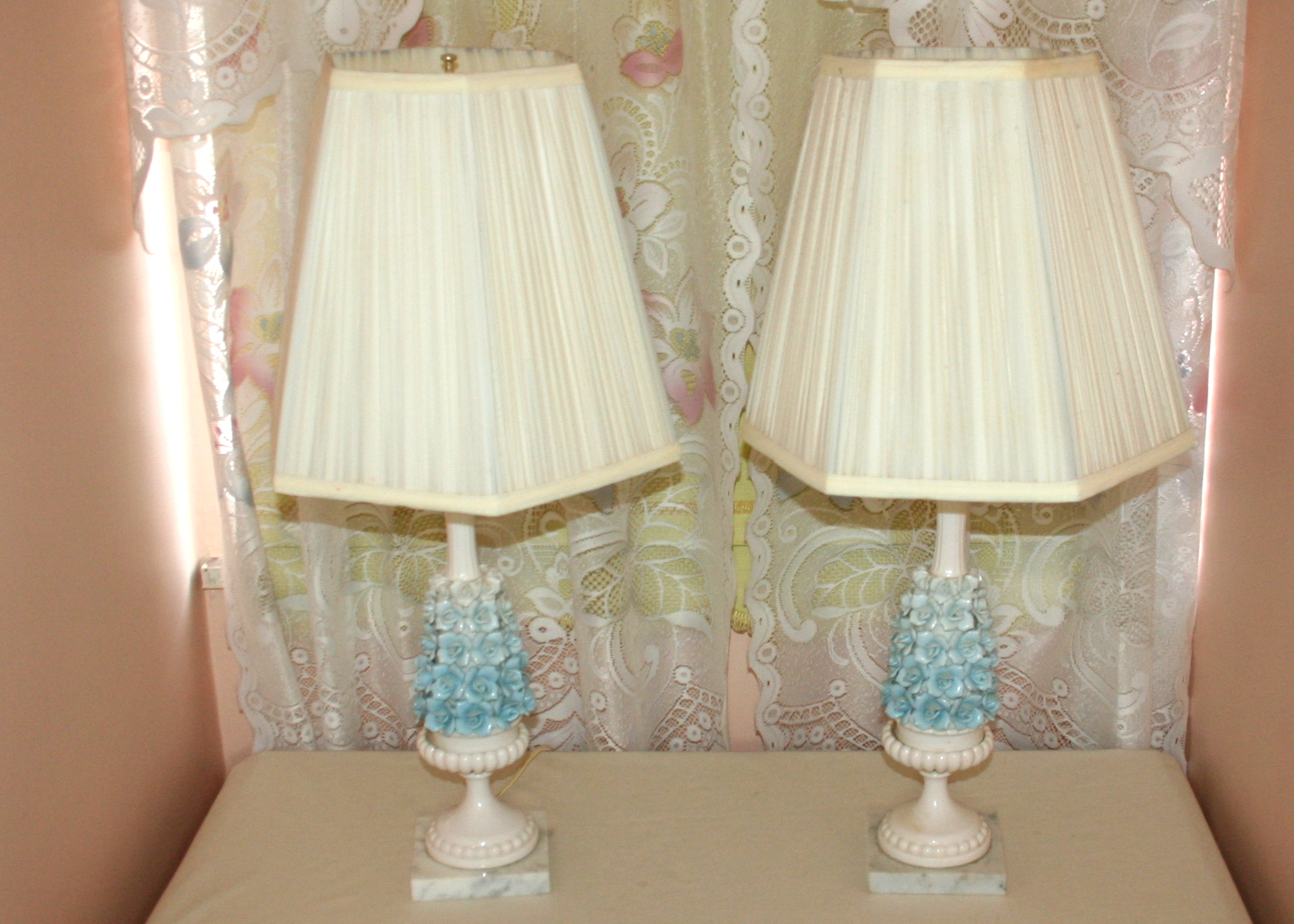 Pair of Vintage Lamps with Applied Flowers