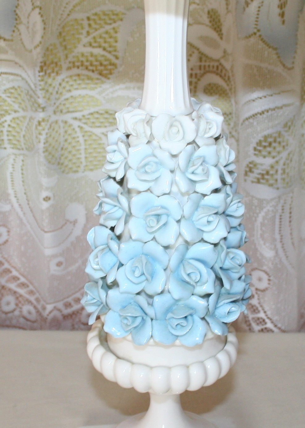 Pair of Vintage Lamps with Applied Flowers