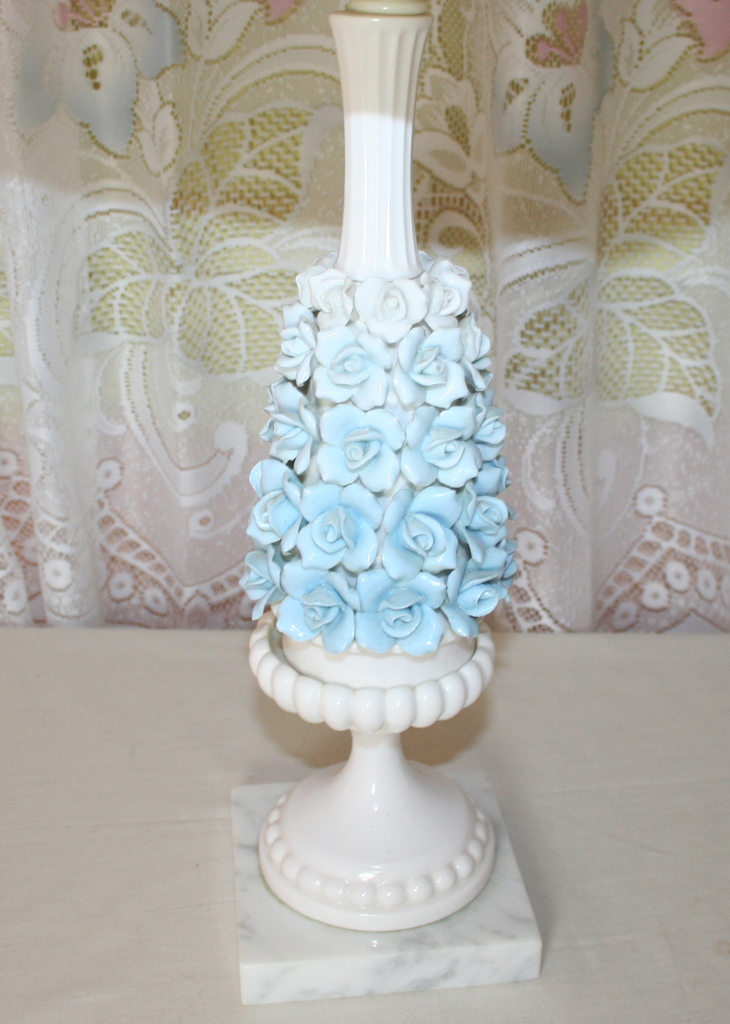 Pair of Vintage Lamps with Applied Flowers