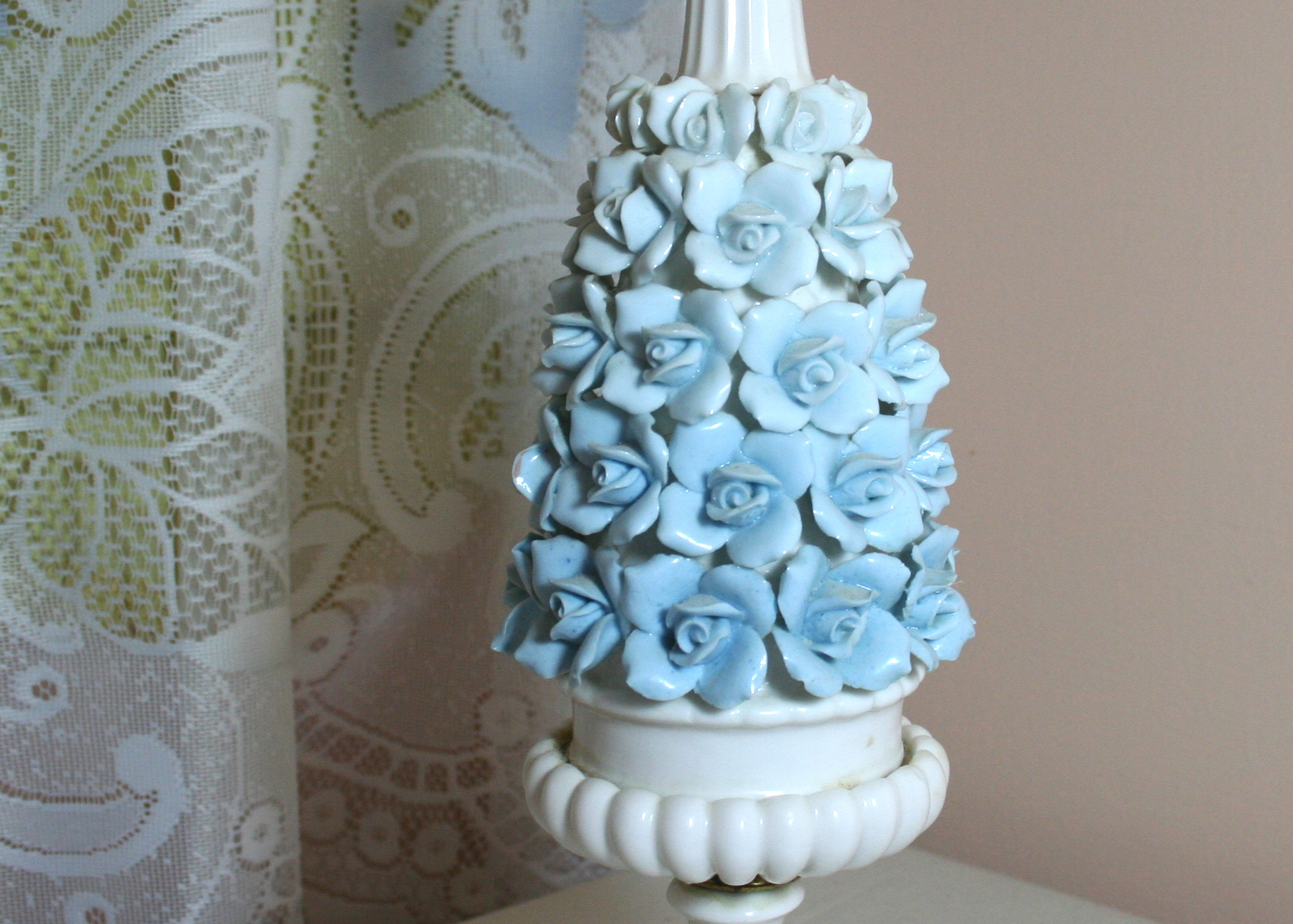 Pair of Vintage Lamps with Applied Flowers