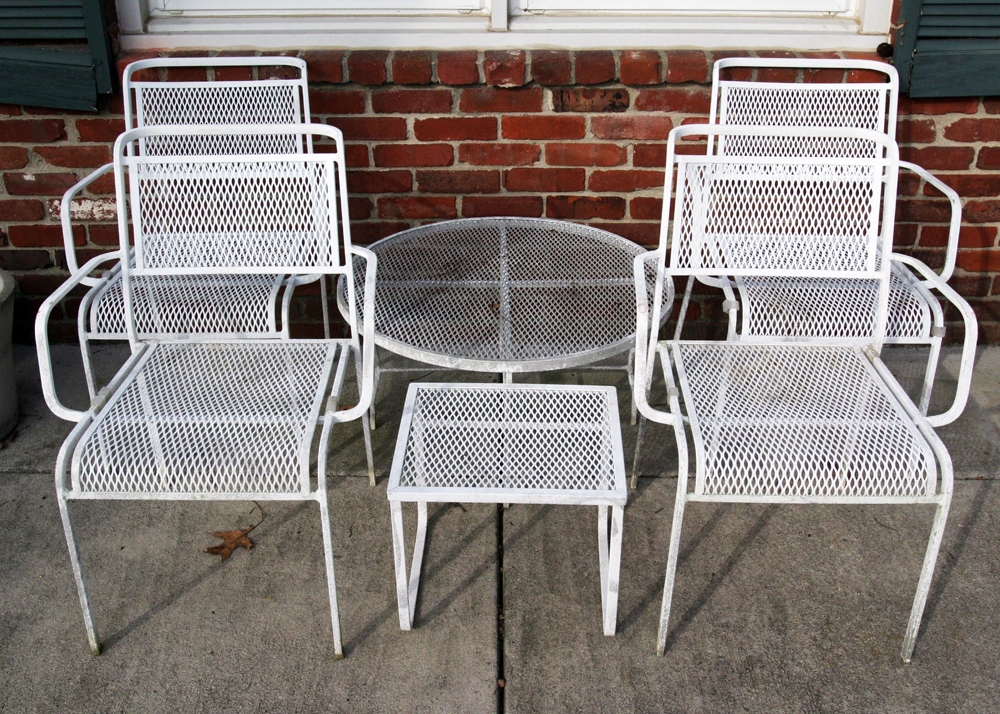 Grouping of White Mesh Patio Furniture