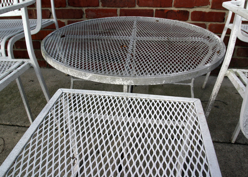 Grouping of White Mesh Patio Furniture