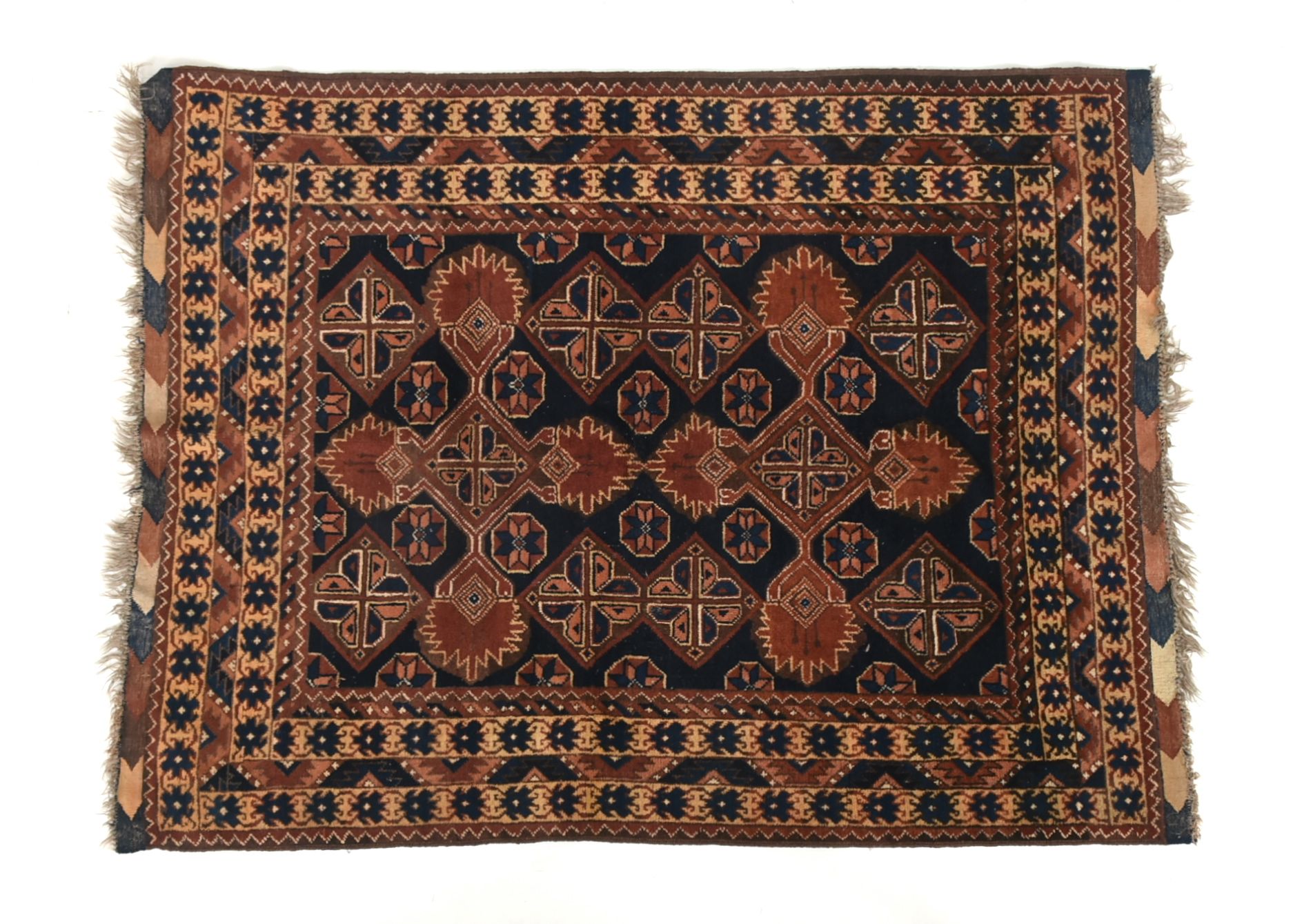 Semi-Antique Afghanistan Baluch Repeating Gul Area Rug