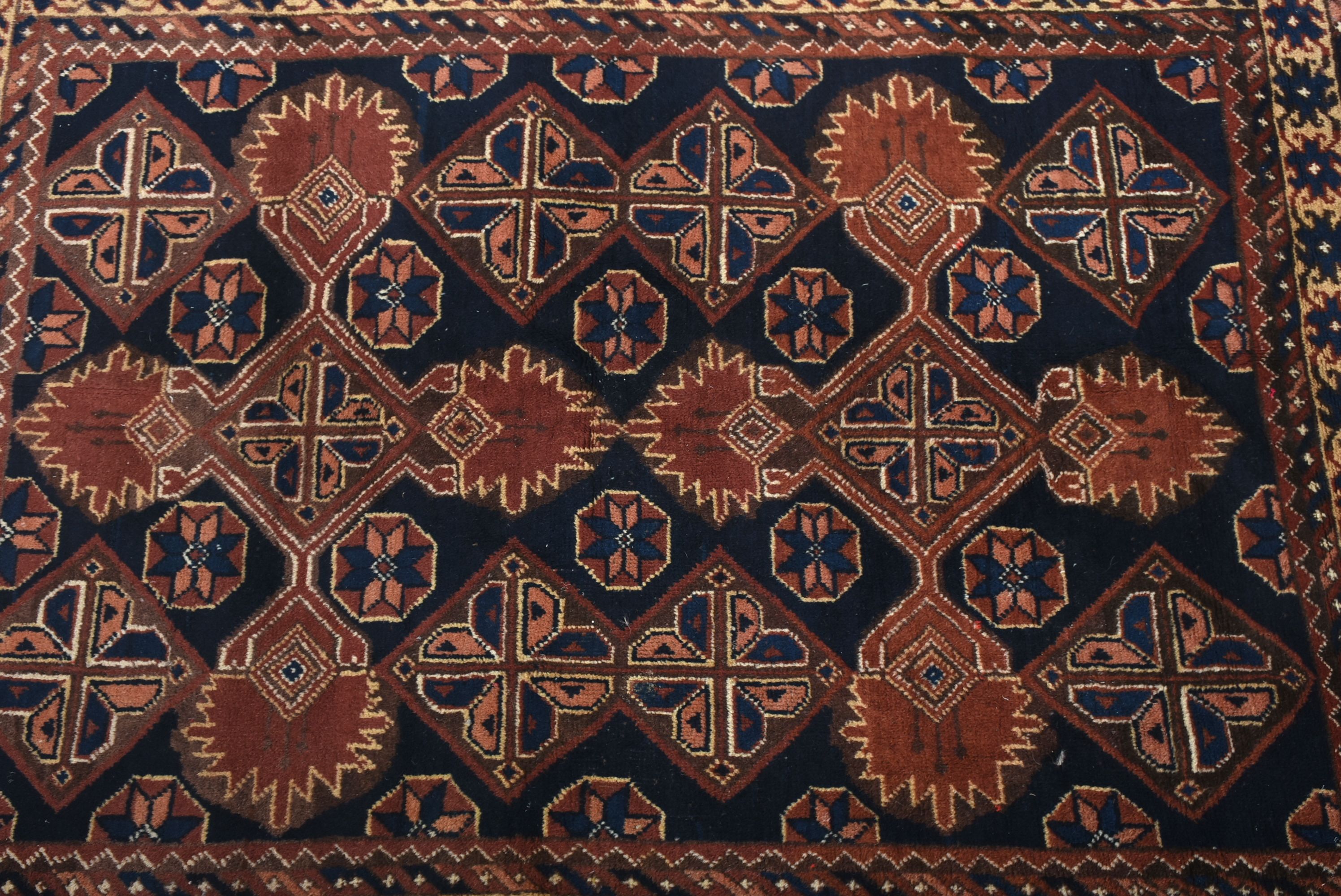 Semi-Antique Afghanistan Baluch Repeating Gul Area Rug