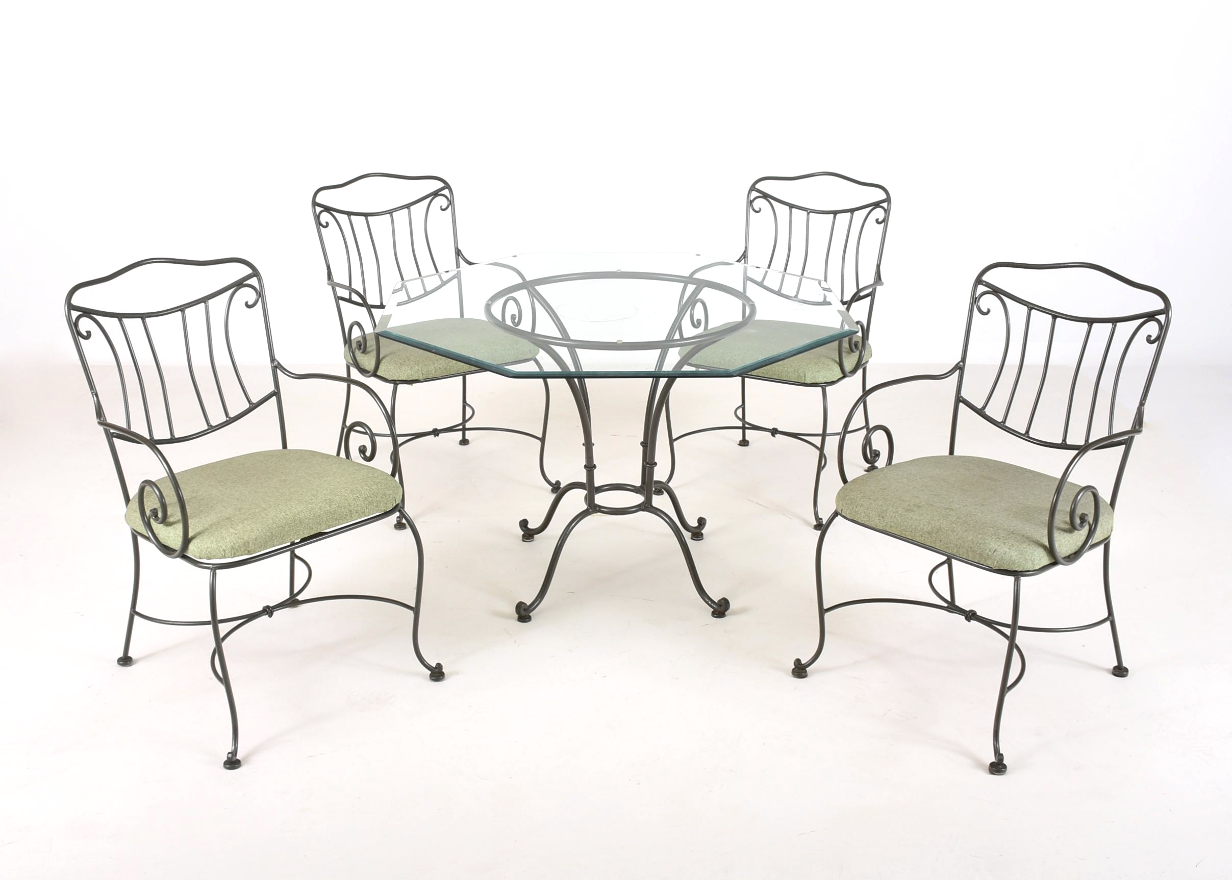 Wrought Iron Cafe Table and Four Arm Chairs
