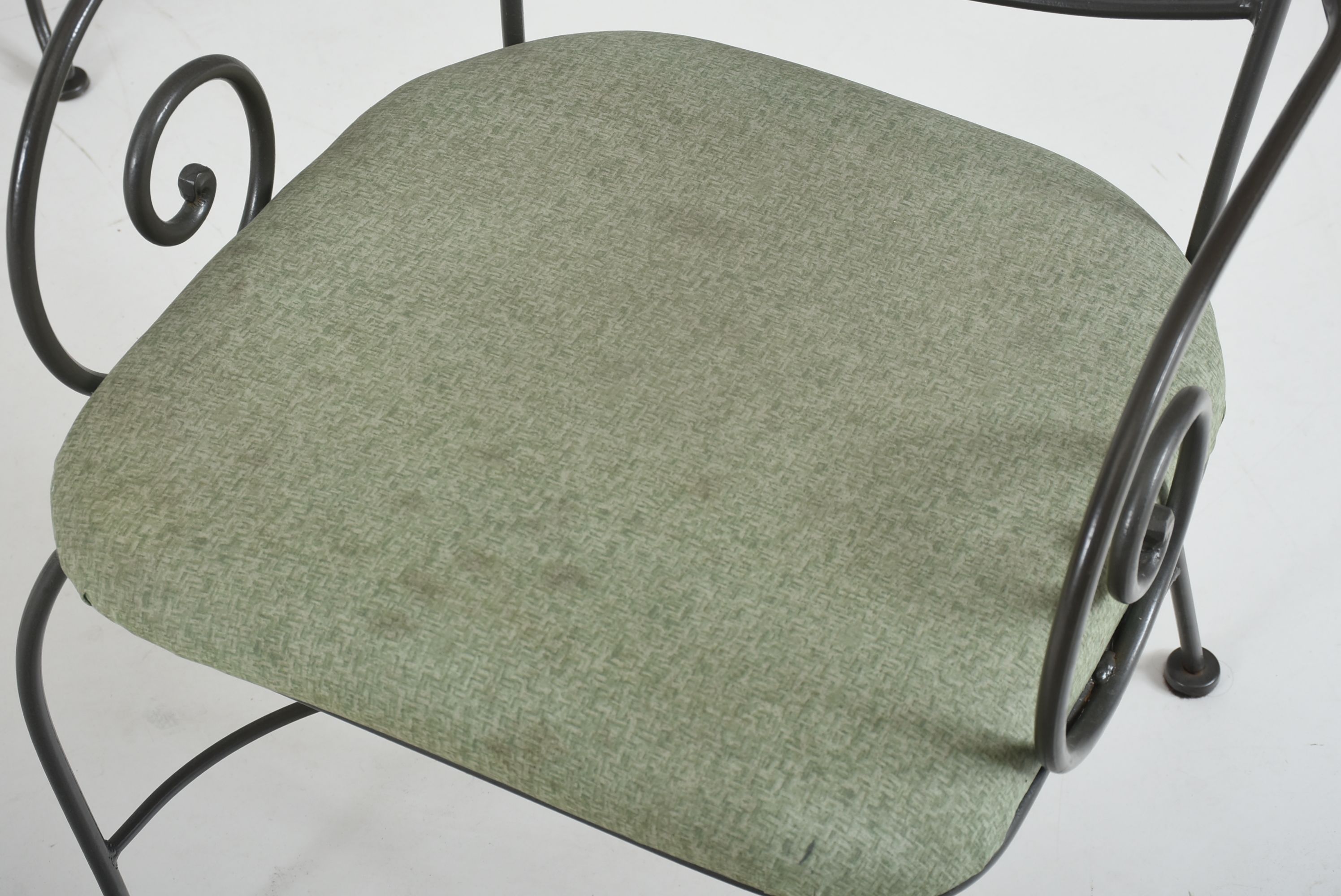 Wrought Iron Cafe Table and Four Arm Chairs