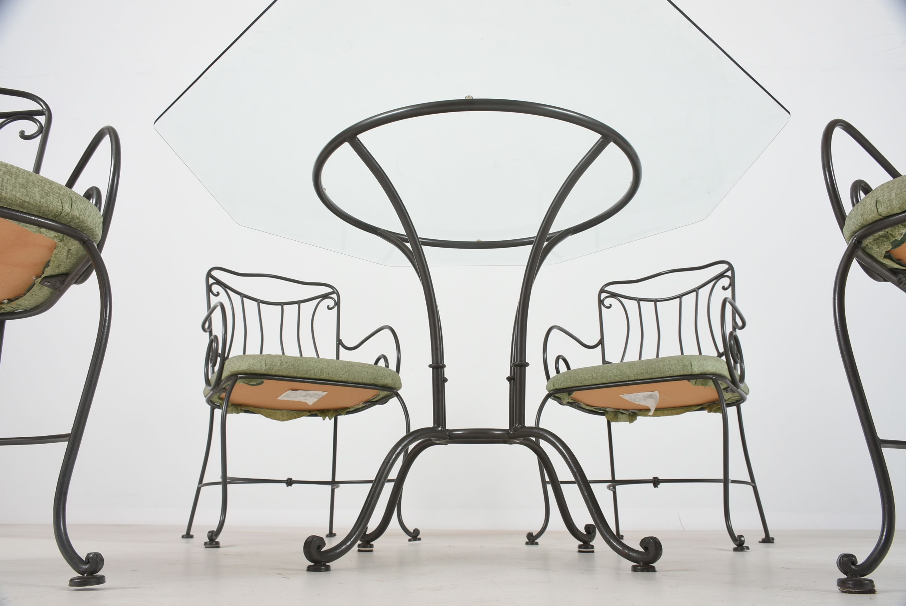 Wrought Iron Cafe Table and Four Arm Chairs