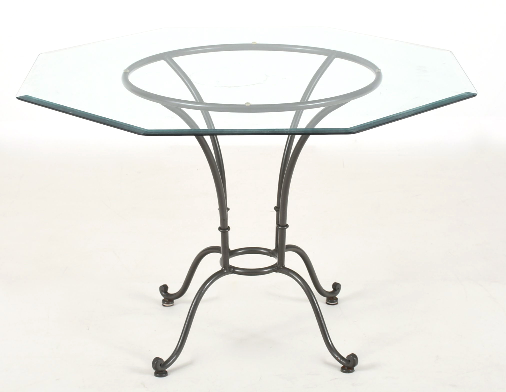 Wrought Iron Cafe Table and Four Arm Chairs