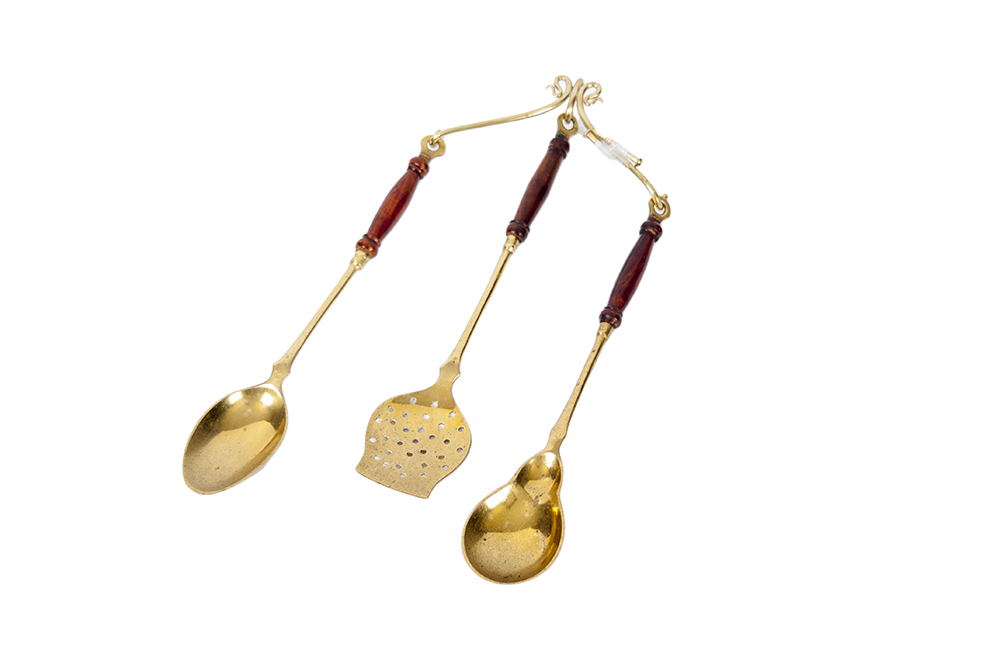 Brass Finished Serving Decor with Wood Handles