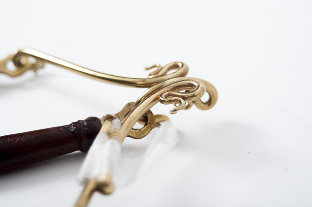 Brass Finished Serving Decor with Wood Handles