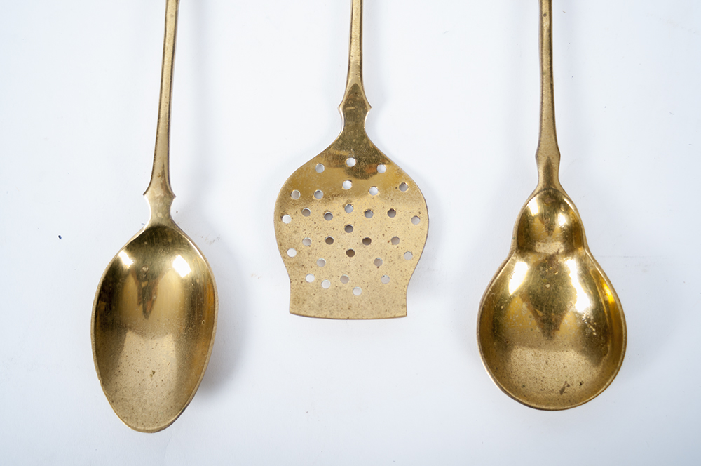Brass Finished Serving Decor with Wood Handles
