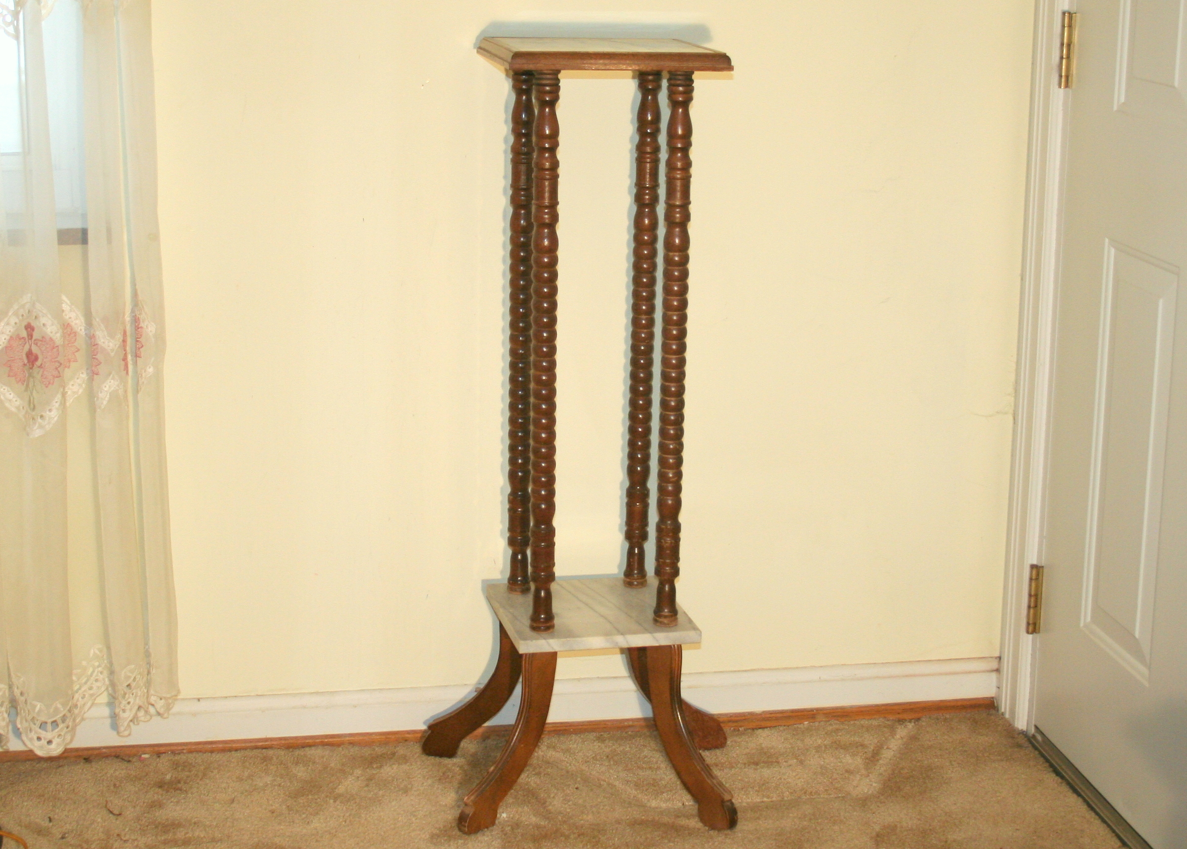 Antique Plant Stand With Marble Shelves