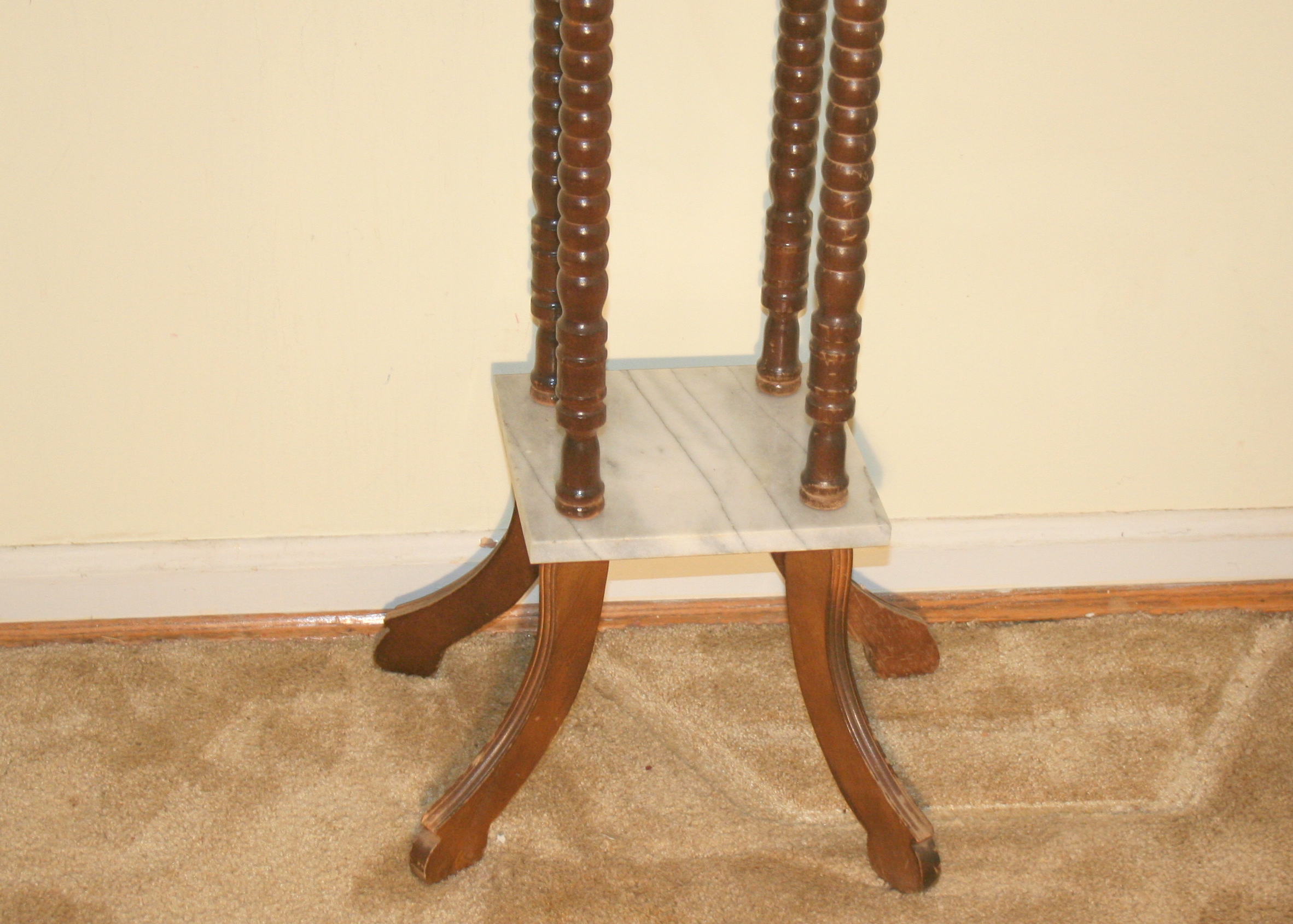Antique Plant Stand With Marble Shelves