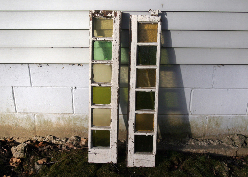 Pair of Salvaged Tinted Glass Window Panes