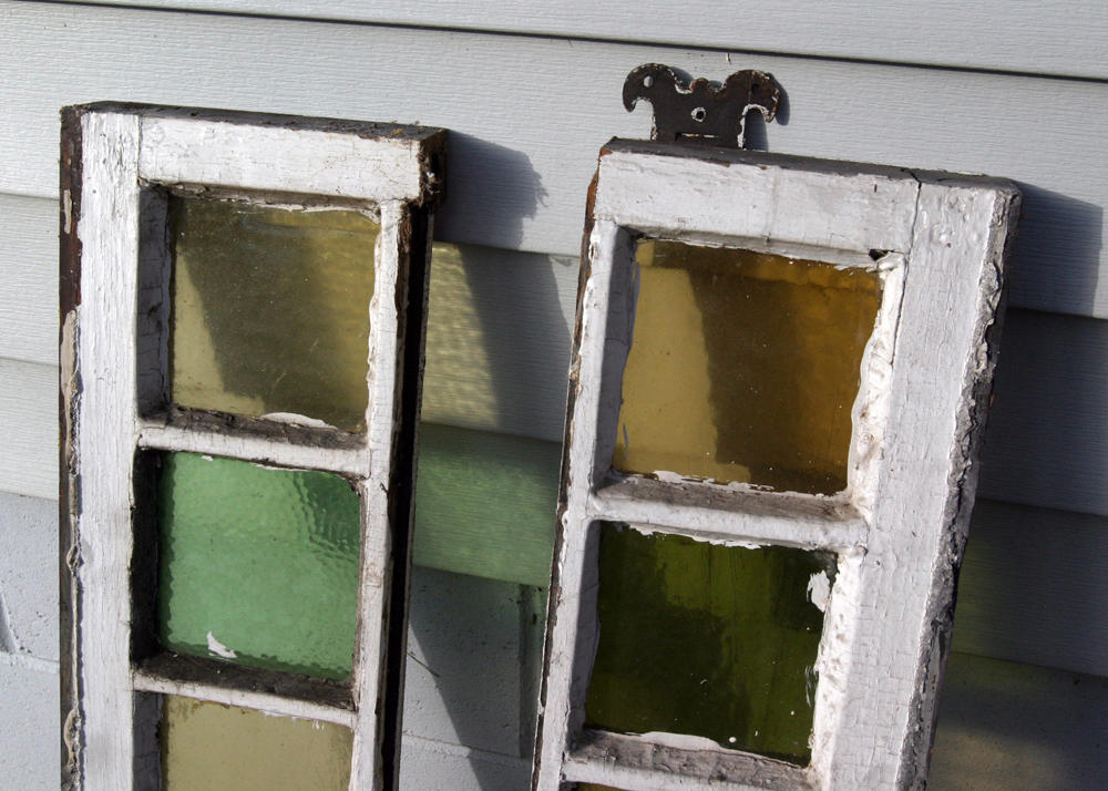 Pair of Salvaged Tinted Glass Window Panes