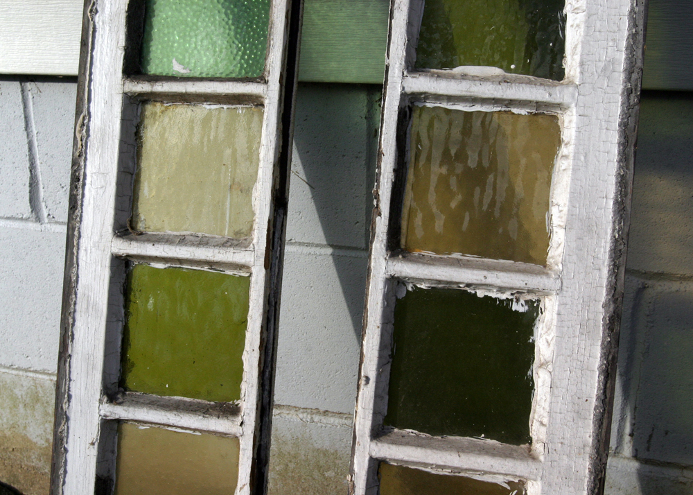 Pair of Salvaged Tinted Glass Window Panes