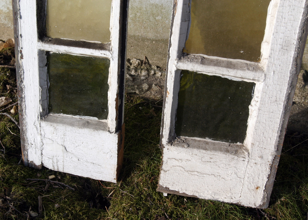 Pair of Salvaged Tinted Glass Window Panes
