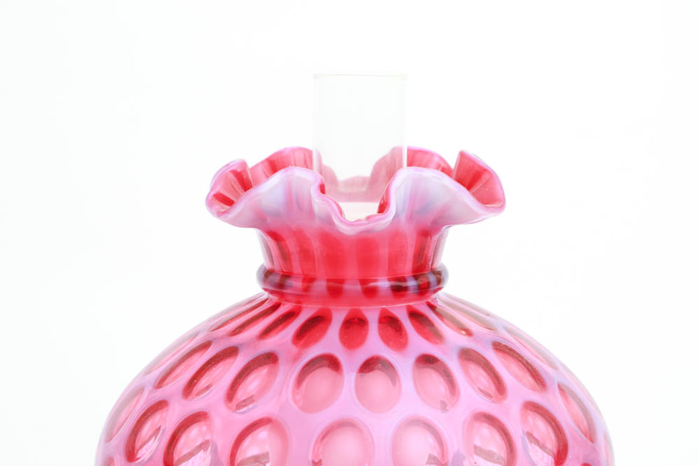 Fenton Cranberry Opalescent Coin Dot Parlor Lamp