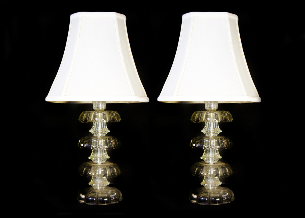Pair of Vintage Pressed Glass Table Lamps