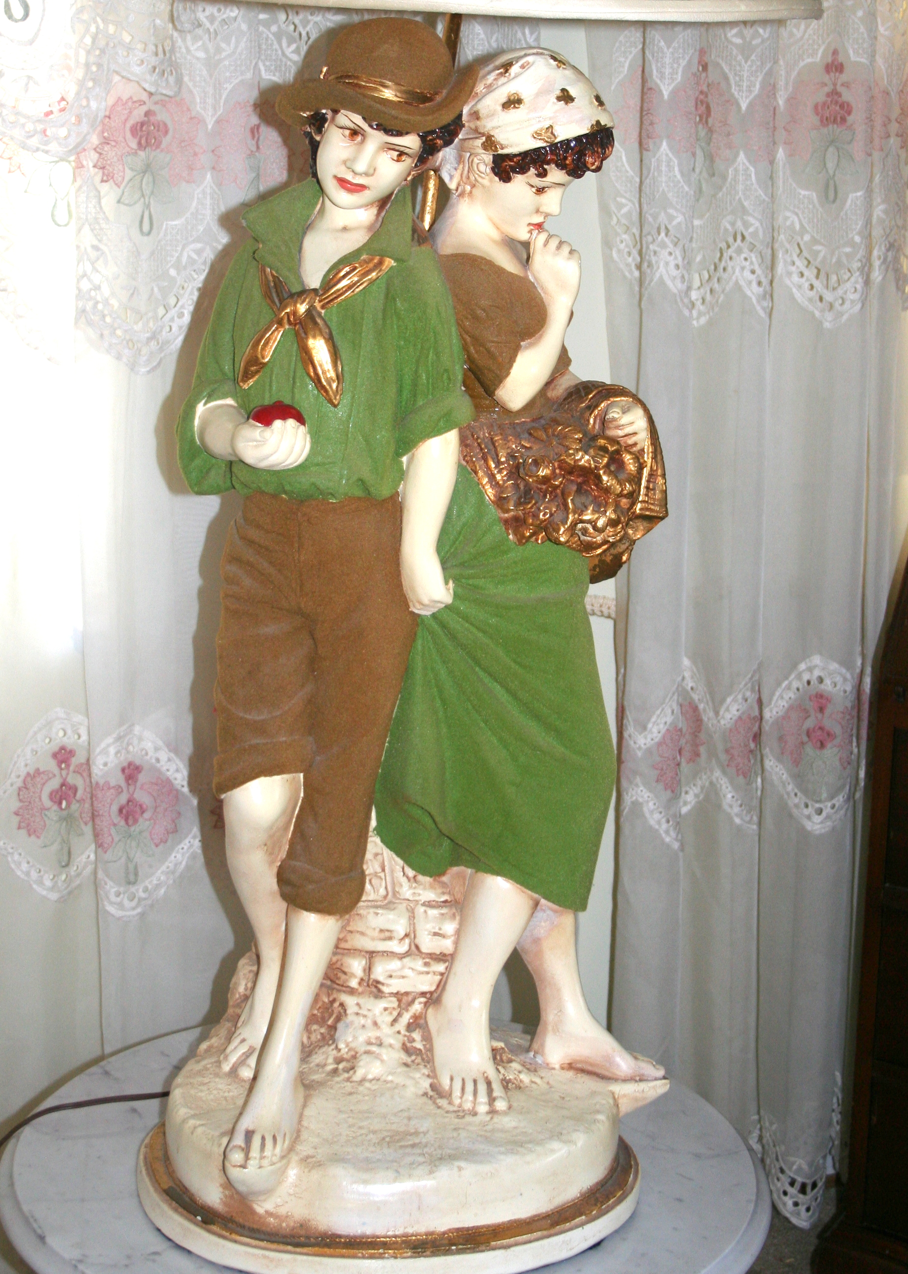 Lamp With Chalkware Statue of Courting Couple