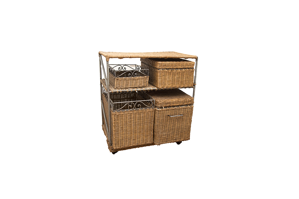 Rolling Woven Rattan Storage Unit