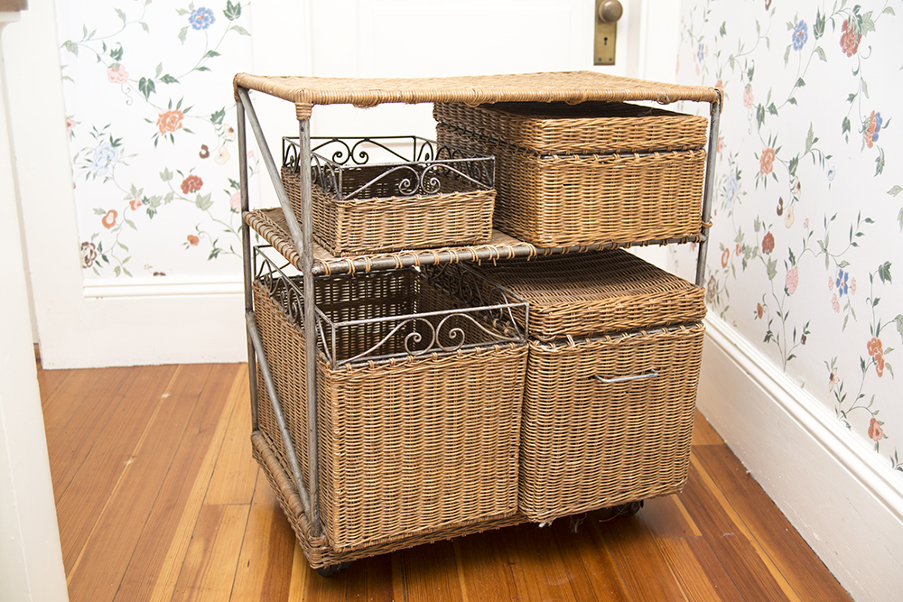 Rolling Woven Rattan Storage Unit