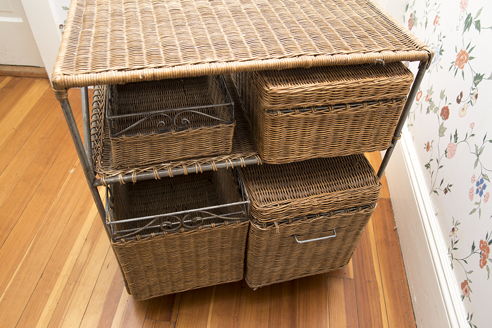 Rolling Woven Rattan Storage Unit