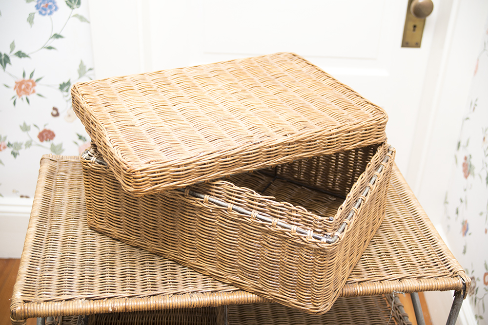 Rolling Woven Rattan Storage Unit