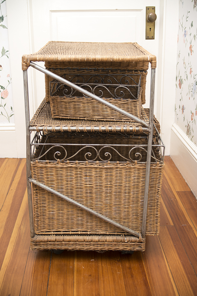 Rolling Woven Rattan Storage Unit
