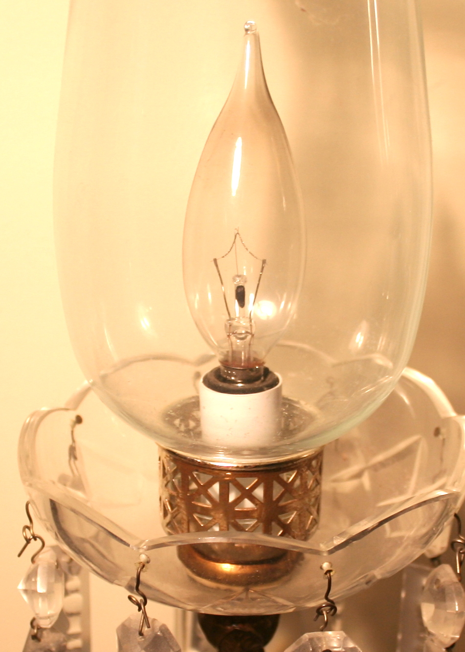 Two Pairs of Antique Crystal and Marble Lamps