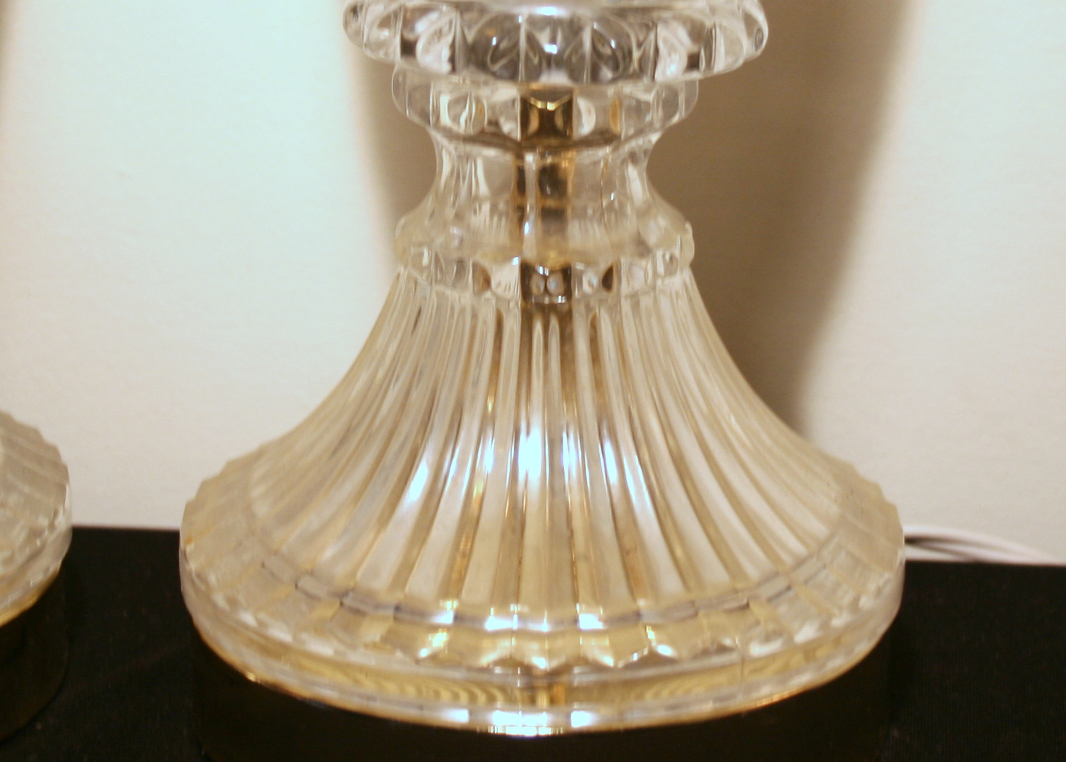 Two Pairs of Antique Crystal and Marble Lamps