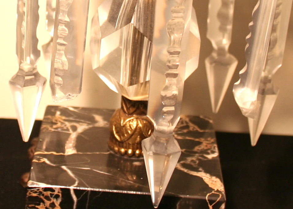 Two Pairs of Antique Crystal and Marble Lamps