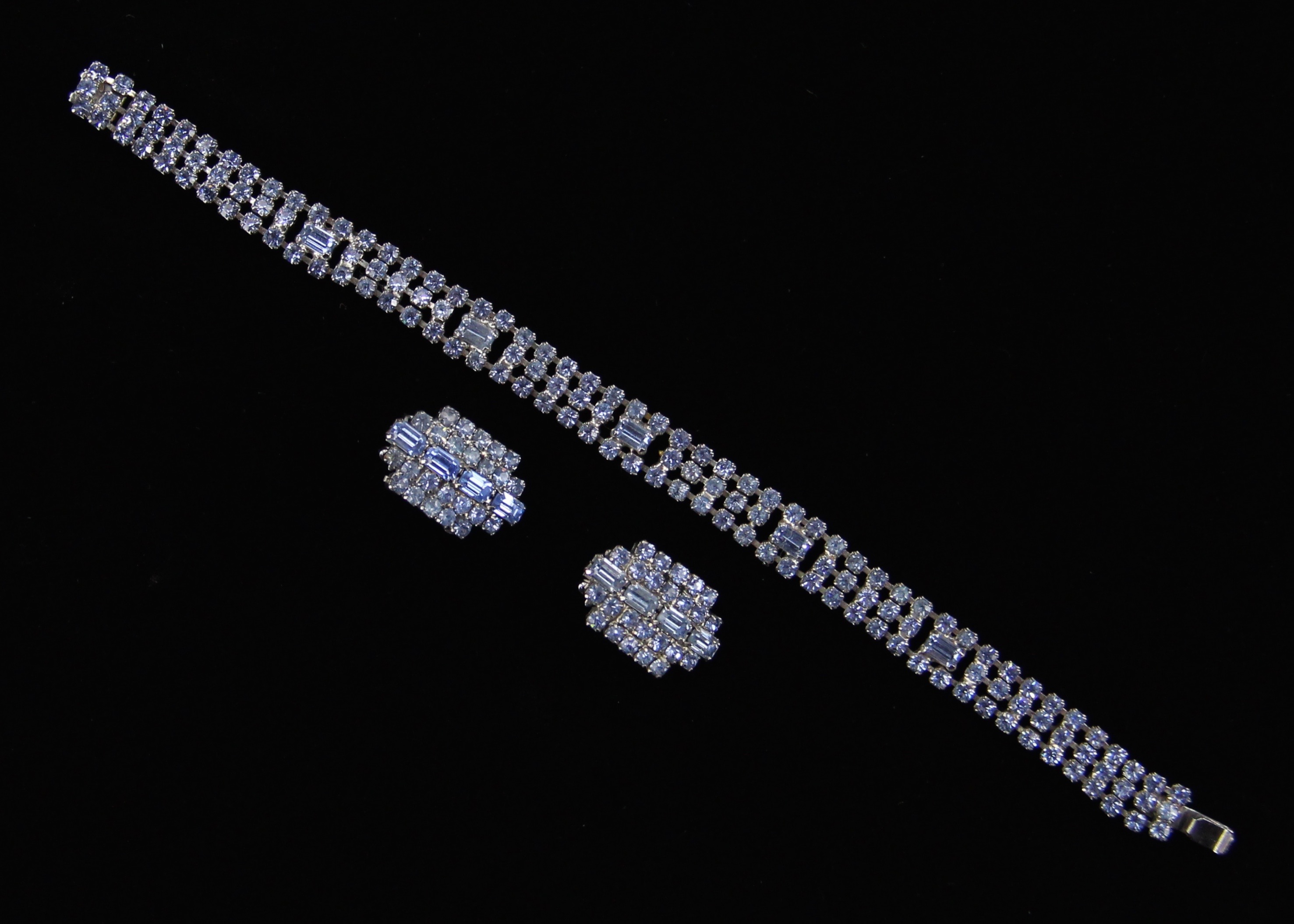 Vintage Blue Rhinestone Bracelet and Earrings from Kramer