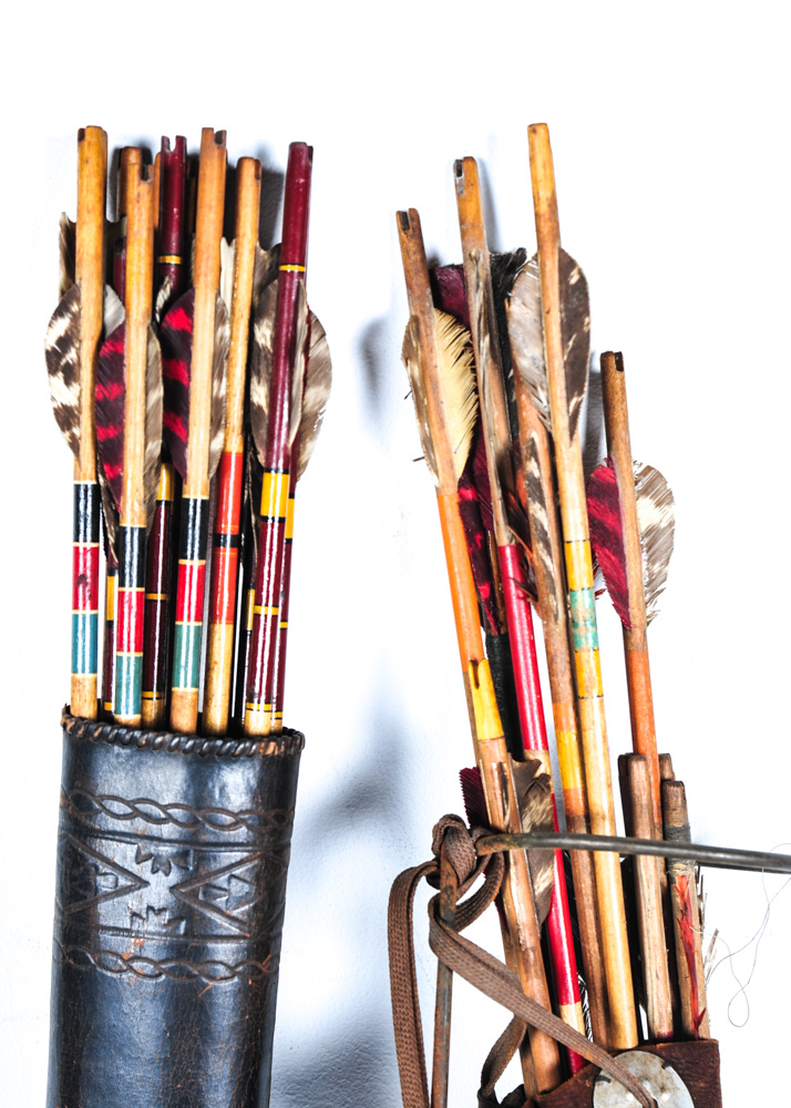 Vintage Pair of Bow and Arrows With Leather Archery Quiver