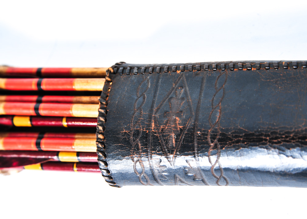 Vintage Pair of Bow and Arrows With Leather Archery Quiver