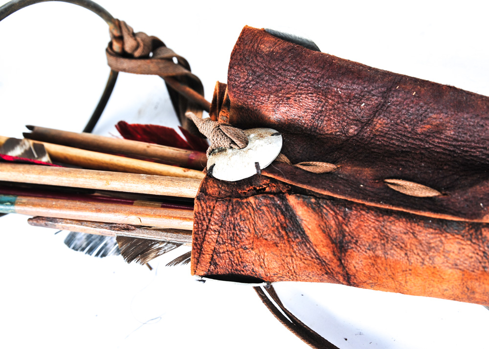 Vintage Pair of Bow and Arrows With Leather Archery Quiver