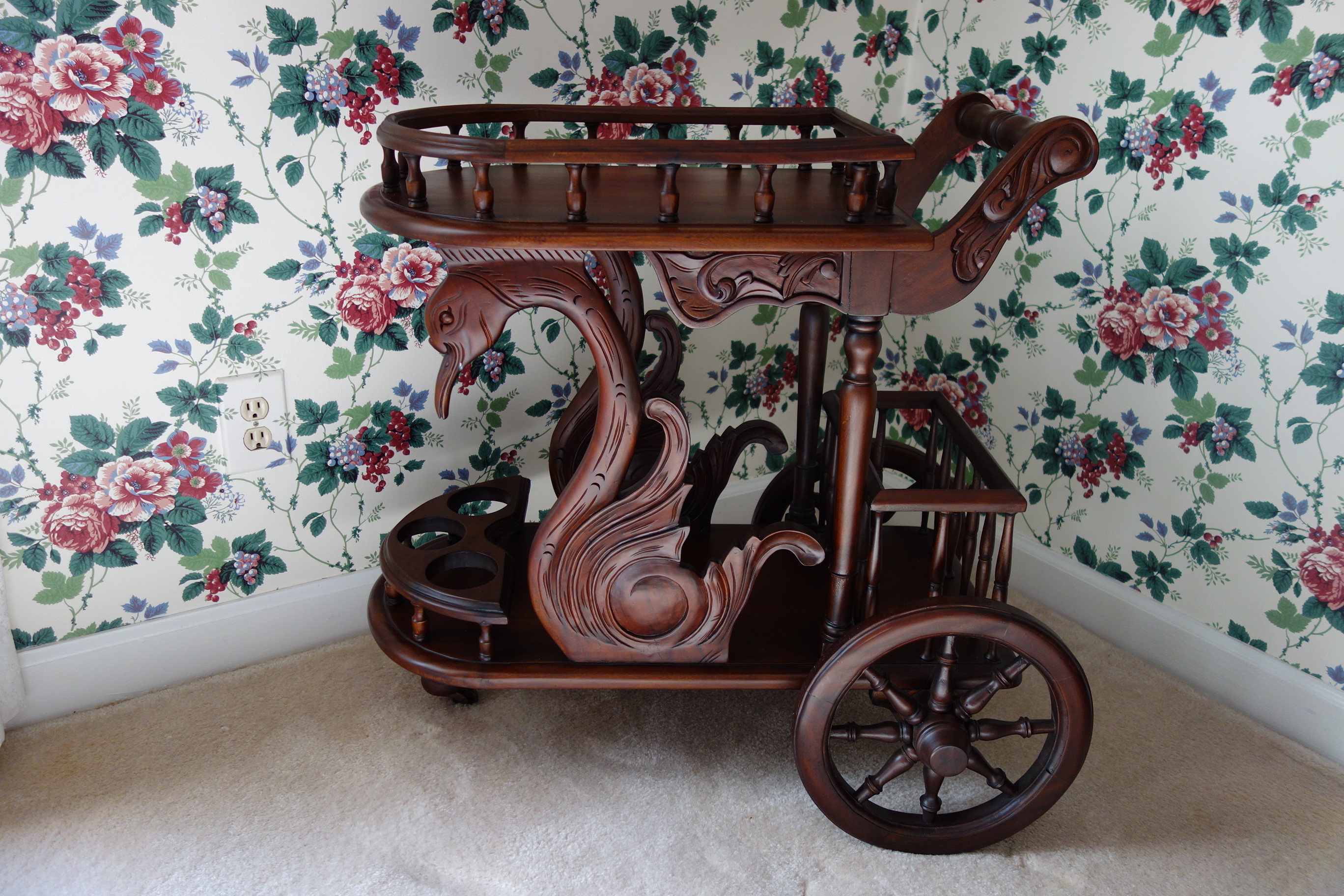 Vintage Mahogany Swan Serving Cart